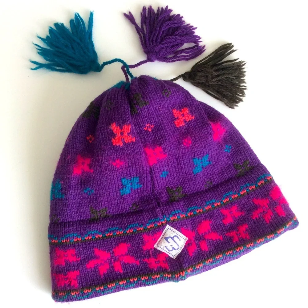 Merkley Vintage 100% Virgin Wool/Cotton Lined Tassel Rounded Crown Ski Hat OS